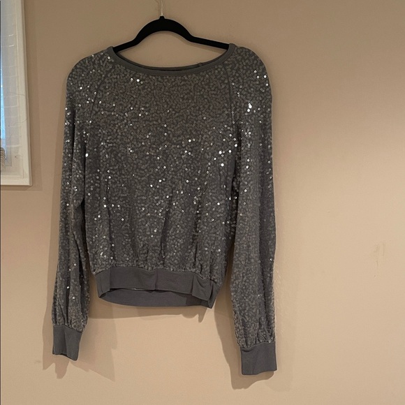 Express Tops - Express Gray Sequin Long Sleeve Top
